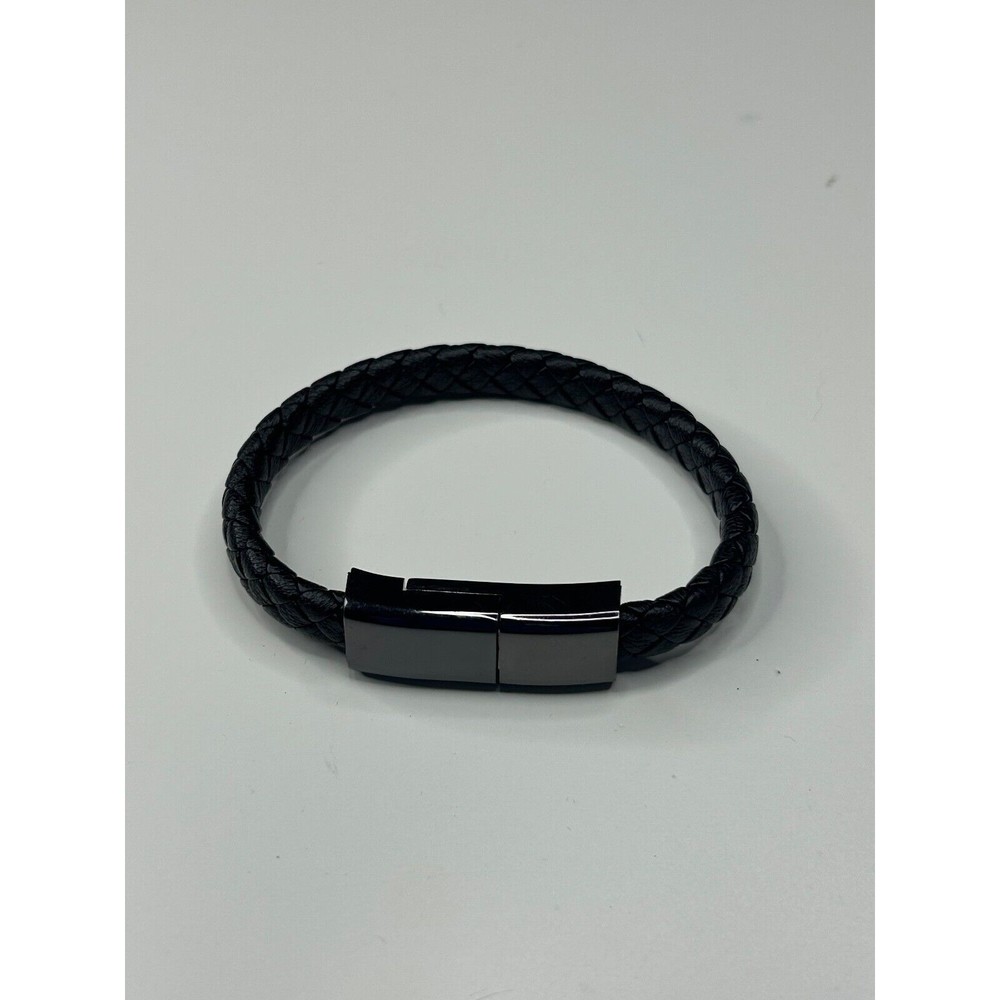 Black Braided Leather Bracelet with USB Charging Cable Auzev